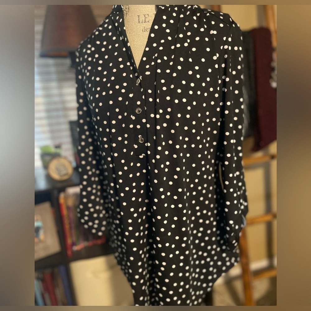 Perseption Black and White 3/4 Sleeve Polkadot Blouse